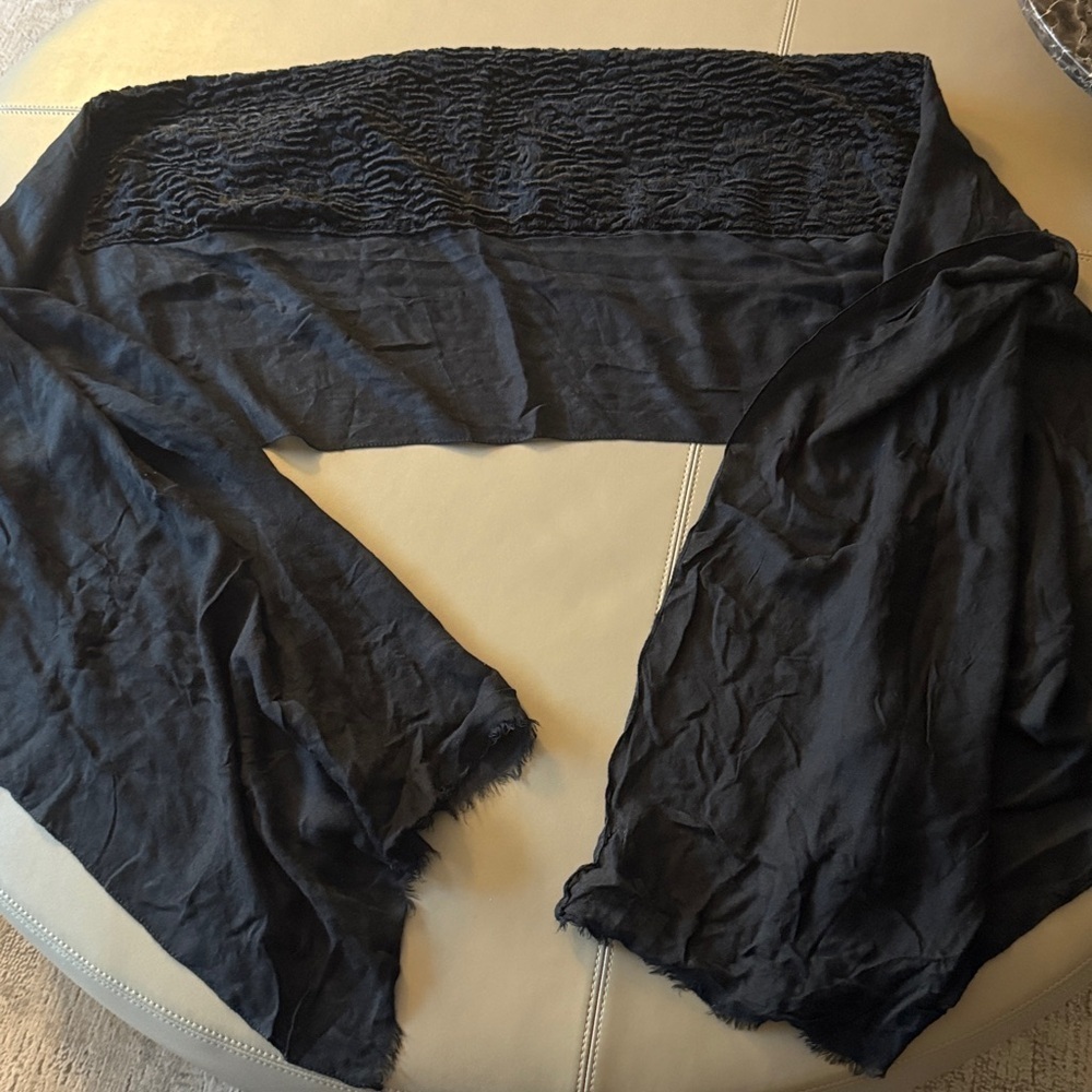 Les Copains Cashmere Blend Black Wrap With Faux Persian Lamb Center.